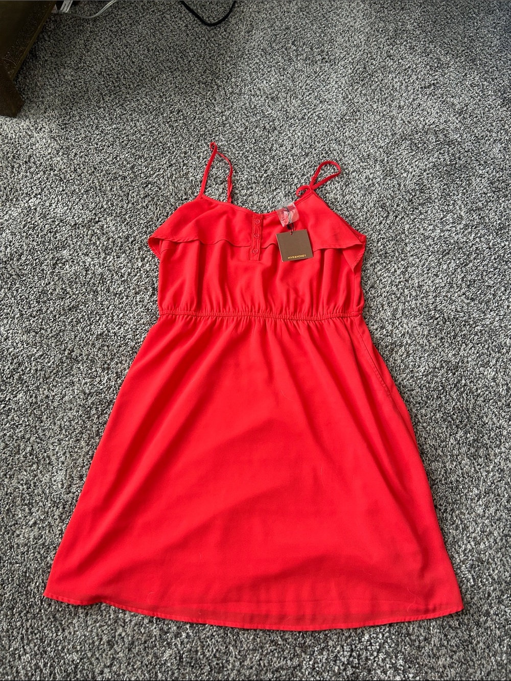 Hive & Honey Red Spaghetti-Strap Ruffle Dress